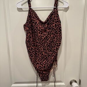 Leopard-Print Rust One-Piece Swimsuit with Side Ties